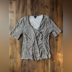 Talbots Leopard Print Ruched Knit Top Medium Neutral Animal Print